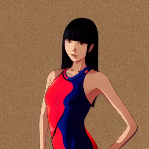 Prompt: a young gorgeous Chinese woman wearing sport racing competitive one piece swimsuit leotard, worksafe, by Ilya Kuvshinov