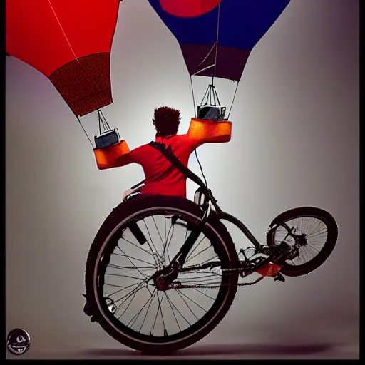 Image similar to “man using a tiny bike pump to inflate an extremely large hot air balloon, highly detailed, dramatic lighting, Tim Burton, Alex Pardee, James McDermott, cgsociety 4K”