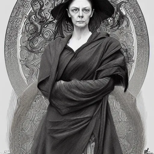 Image similar to amazing lifelike award winning pencil illustration of Professor McGonagall trending on art station artgerm Greg rutkowski alphonse mucha cinematic