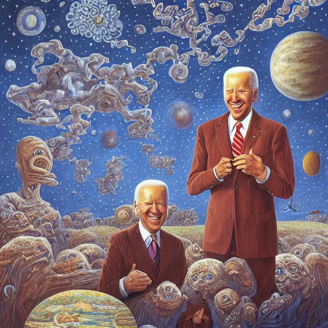 Image similar to an oil on canvas portrait painting of joe biden at the white house, surrealism, surrealist, cosmic horror, rob gonsalves, high detail