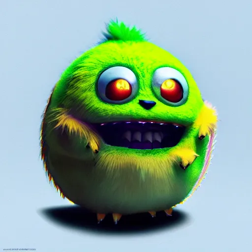 Image similar to high quality 3 d render cyberpunk very tennis ball monster highly detailed, unreal engine cinematic smooth, in the style of detective pikachu, basil gogos, chalk, low angle, uhd 8 k, sharp focus, illustrated by basil gogos