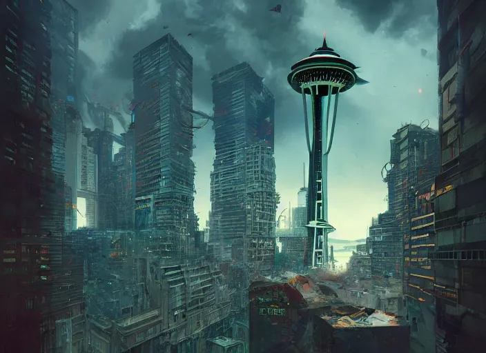 Prompt: seattle being attacked by a giant, by beeple and maciej kuciara and greg rutkowski