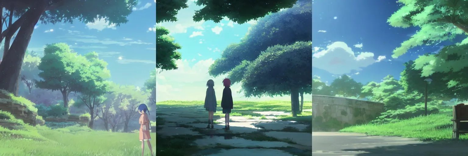 Prompt: A scene with a character in a scenic place by Makoto Shinkai