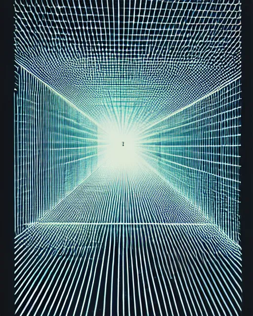 Prompt: 1 9 8 0 s light grid into liminal space, poster