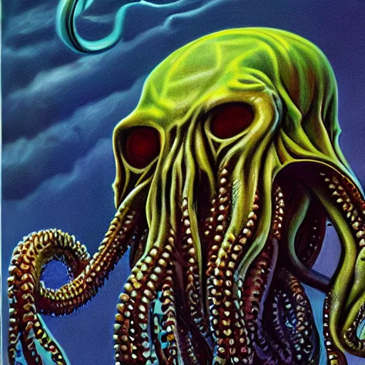 Image similar to ultra - realistic portrait painting of cthulhu. art by larry elmore. 4 k. ultra - realistic. highly detailed. epic lighting