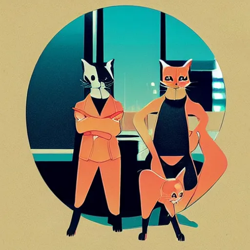 Image similar to cats in the style of syd mead