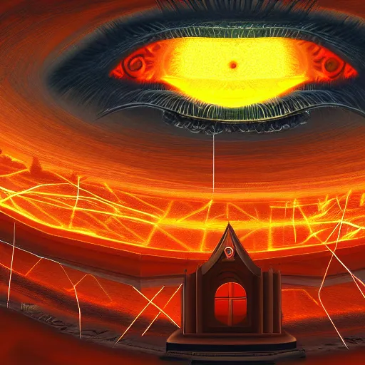 Prompt: a panopticon of the flaming eye of sauron, digital art, detailed