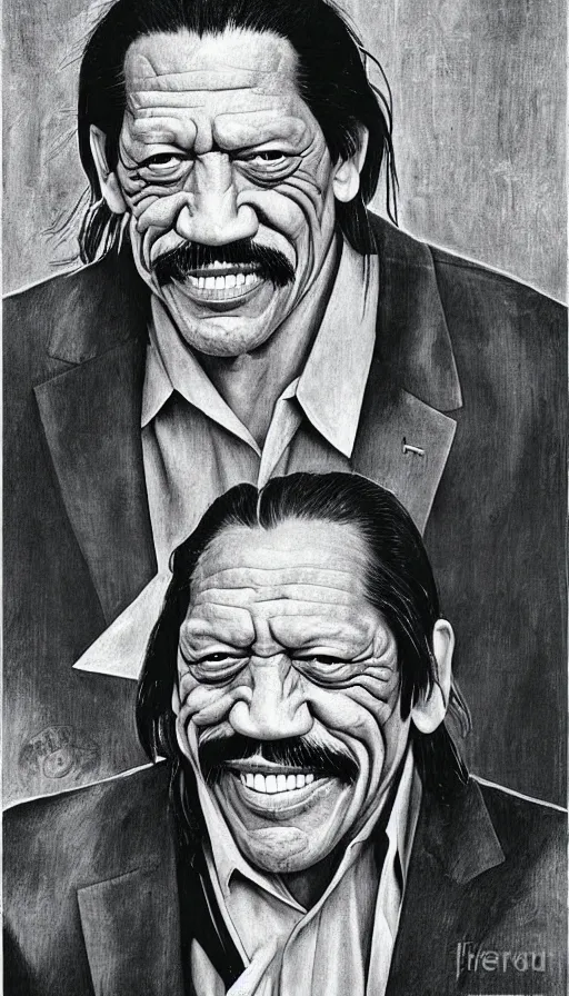 Image similar to danny trejo in a leisure suit. portrait by jean giraud and anton otto fischer