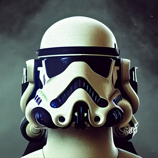 Image similar to portrait of an extraterrestrial trooper, looking scary, renaissance style, star wars character, volumetric lights, symmetry, headpiece, trending on artstation, sharp focus, leica, studio photo, intricate details, highly detailed