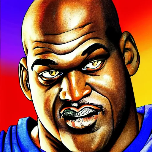 Prompt: portrait painting of shaquille o'neal, art by akira toriyama, 4 k, dragon ball artstyle, cel shaded, highly detailed, epic lighting