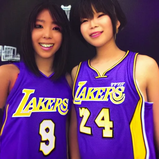 Prompt: yuna from final fantasy x wearing los angeles lakers jersey, final fantasy
