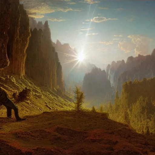 Image similar to a giant laying embedded in the earth as a mountainous landscape, by albert bierstadt, by robert hubert, by dan mumford, hyperrralistic, realistic shadows, matte painting, 8 k resolution, landscape