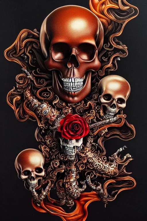 Image similar to magic smoke, black rose, skull grim reaper, kodachrome, 2 d, ray tracing global illumination, insanely detailed and intricate, hypermaximalist, elegant, ornate, hyper realistic, super detailed, by wangechi mutu