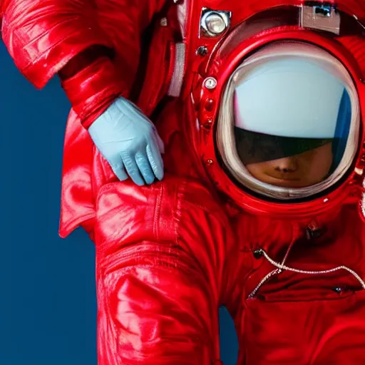 Prompt: a red suit astronaut high detail, with a light blue face, 4 k, real