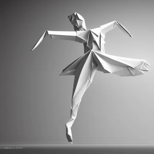 Image similar to origami dancer in white paper, 3 d render, ultra - detailed, on white background, studio shot