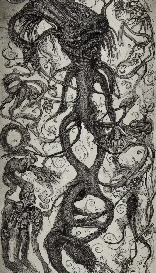 Image similar to bestiary of whimsical uncanny creatures from the depths of the unconscious psyche