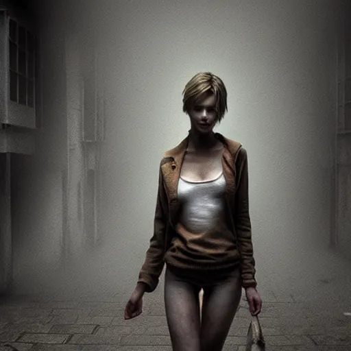 Prompt: supermodel in silent hill, 8 k, realistic, fashion photography