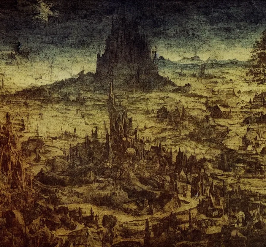 Image similar to scenary, vintage, glorious, nightmare art by leonardo vinci