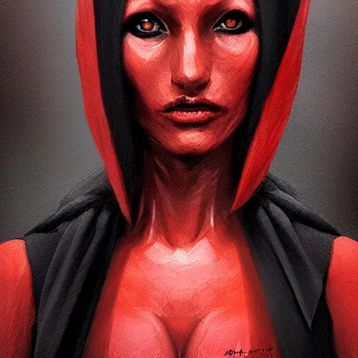 Image similar to portrait of a woman by greg rutkowski, young sith knight darth talon, red and black skin, star wars expanded universe, wearing black robes, she is about 2 0 years old, highly detailed portrait, digital painting, artstation, concept art, smooth, sharp foccus ilustration, artstation hq