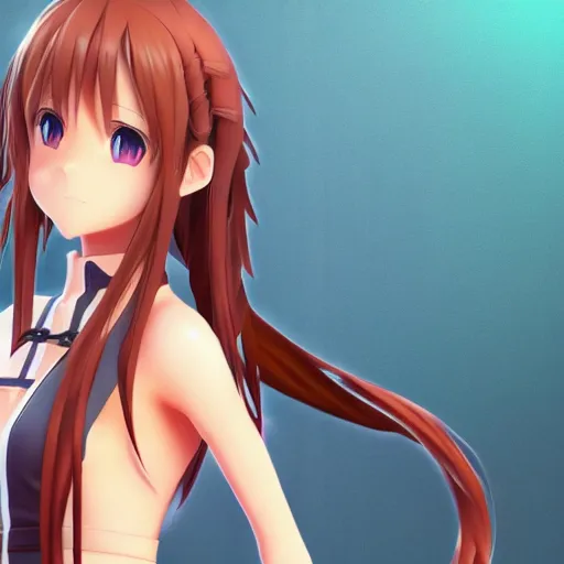 Prompt: Asuna Yuuki SAO render as a very beautiful 3d anime girl full body, hot petite, long braided hair, hazel eyes, full round face, short smile, cinematic lightning, medium shot, mid-shot, highly detailed, trending on Artstation, Unreal Engine 4k, cinematic wallpaper