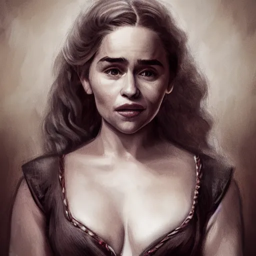 Image similar to Detailed artistic portrait of Emilia Clarke in a Old Western Corset in Westworld television show, 4k detailed artstation digital art