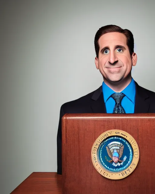 Image similar to photo portrait of michael Scott as president, dslr photography