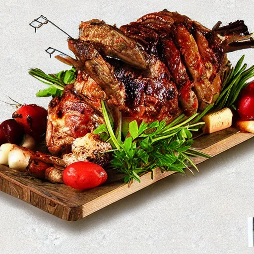 Prompt: roast lamb rotisserie photorealistic