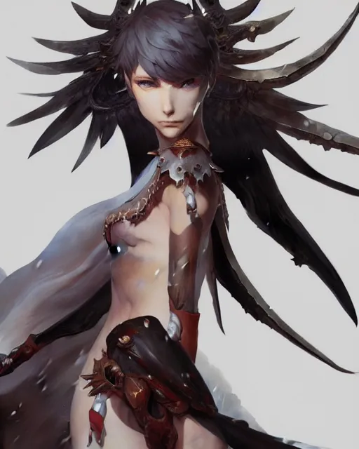 Image similar to concept art of a winged fantasy anima, final fantasy, highly detailed painting by dustin nguyen, akihiko yoshida, greg tocchini, 4 k, trending on artstation, 8 k