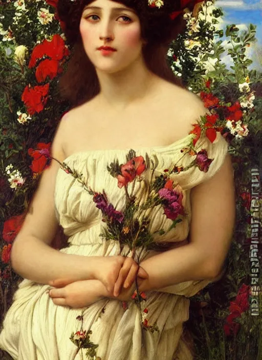 Image similar to masterpiece Queen of flowers by John Collier, John William Godward, Wladislaw Czachorski, by hopare! Theodoros Ralli,