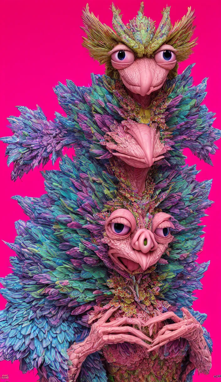 Image similar to hyper detailed 3d render like a Oil painting - kawaii portrait Aurora (a beautiful skeksis muppet fae queen from dark crystal that looks like Anya Taylor-Joy) seen red carpet photoshoot in UVIVF posing in scaly dress to Eat of the Strangling network of yellowcake aerochrome and milky Fruit and His delicate Hands hold of gossamer polyp blossoms bring iridescent fungal flowers whose spores black the foolish stars by Jacek Yerka, Ilya Kuvshinov, Mariusz Lewandowski, Houdini algorithmic generative render, Abstract brush strokes, Masterpiece, Edward Hopper and James Gilleard, Zdzislaw Beksinski, Mark Ryden, Wolfgang Lettl, hints of Yayoi Kasuma and Dr. Seuss, octane render, 8k