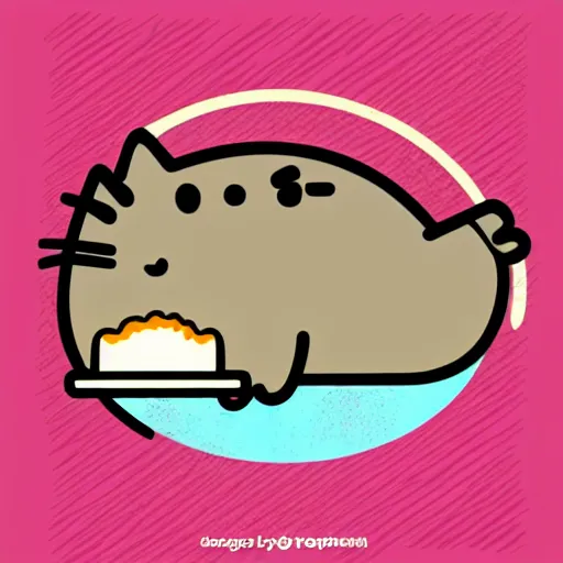 Prompt: Pusheen cat eating an empanada 🥟, vector illustration