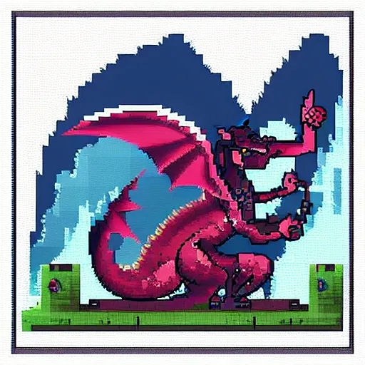 Prompt: pixel art dragon, game concept art, illustration,