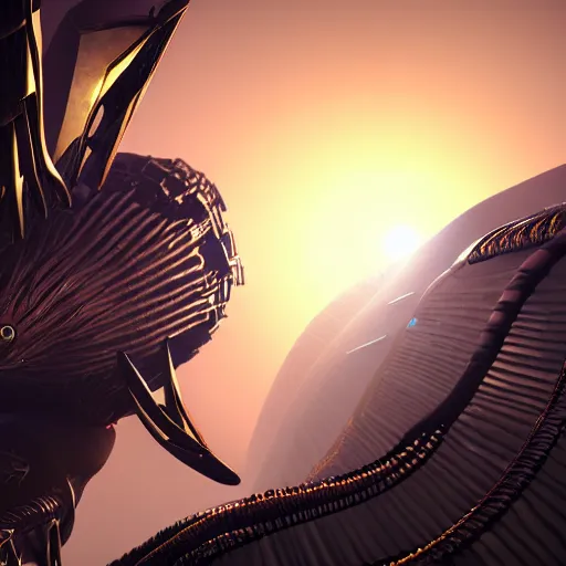 Image similar to worm's eye view from the floor, looking up, at a highly detailed 300 foot tall giant exquisite beautiful female warframe, as an anthropomorphic robot dragon, posing elegantly over your tiny form, camera looking up from the ground, at the beach on a sunset, sleek streamlined design, streamlined matte black armor, sharp detailed claws, detailed sharp robot dragon feet, giantess shot, upward shot, ground view shot, front shot, cinematic shot, high quality warframe fanart, captura, realistic, professional digital art, high end digital art, furry art, giantess art, anthro art, DeviantArt, artstation, Furaffinity, 8k HD render, epic lighting