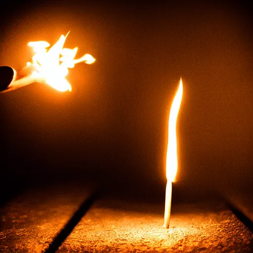 Image similar to closeup studio photograph of a lit match in a dark cave, dramatic lighting, edited in photoshop