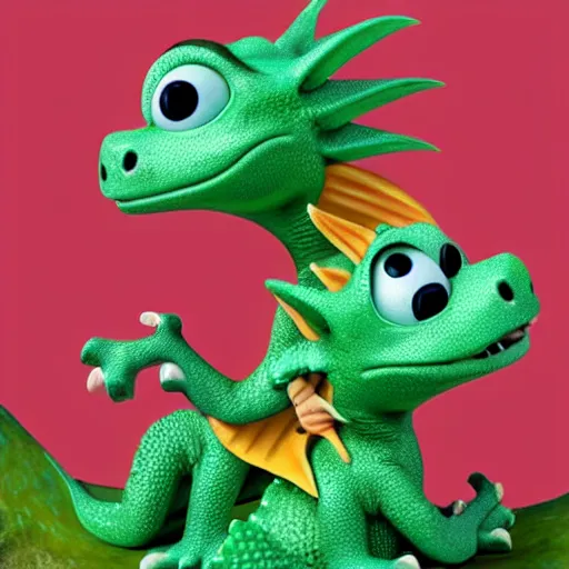 Prompt: two baby dragons are friends, pixar