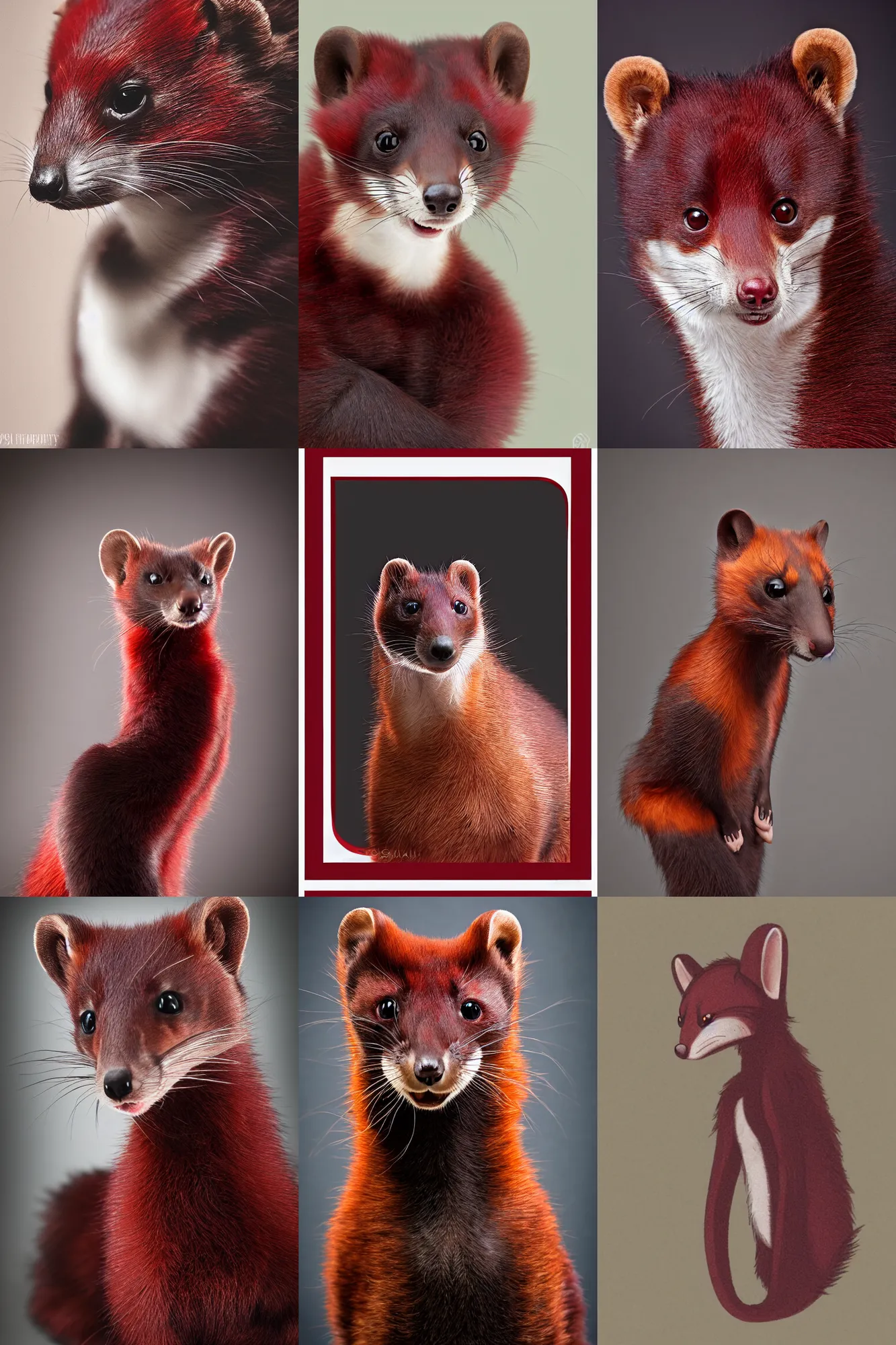 Image similar to photo studio portrait of a red - black weasel fursona