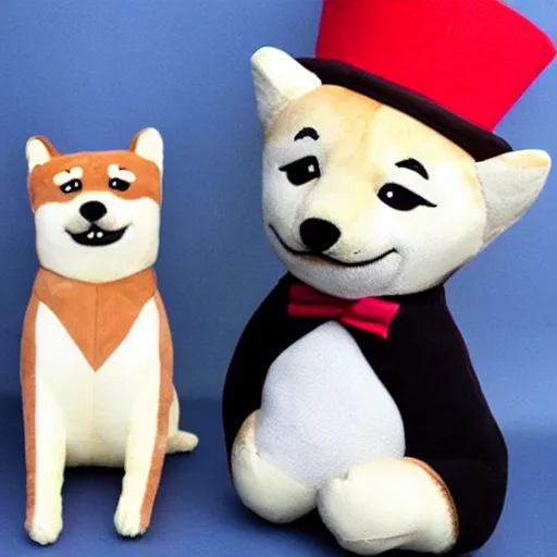 Image similar to a shiba plush wearing a top hat