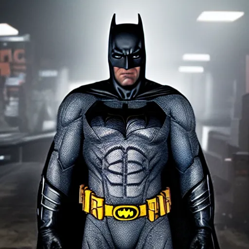 Image similar to A still of Ben Affleck's Batman at Walmart, 4k, photograph, ultra realistic, highly detailed, studio lighting