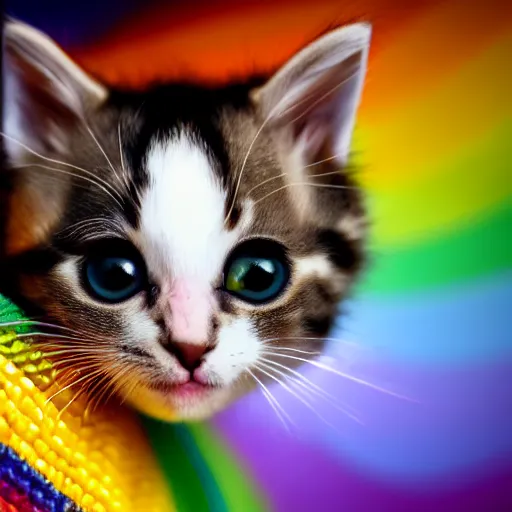 Image similar to a kitten on a rainbow wearing a bowtie