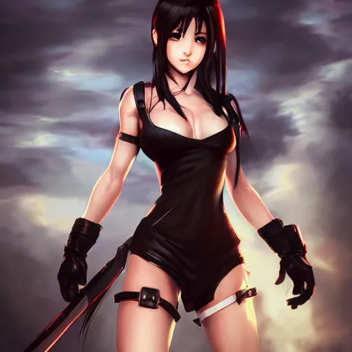 Image similar to high quality art of tifa lockhart by WLOP, rossdraws, Logan Cure, Mingchen Shen, BangkuART, sakimichan, yan gisuka, JeonSeok Lee, zeronis, Chengwei Pan on artstation