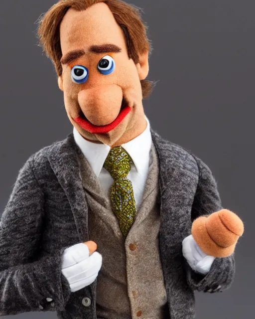 Image similar to saul goodman as a muppet. highly detailed felt. hyper real photo. 4 k.