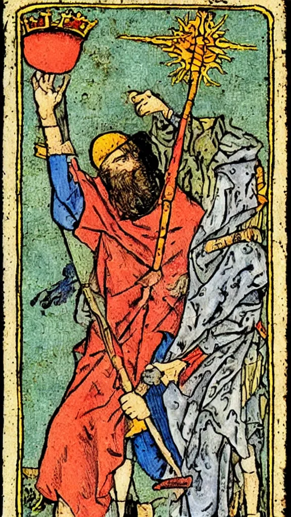 Prompt: The Quirky Guy, medieval tarot card