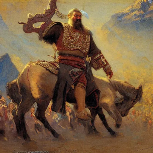 Image similar to ghenghis khan painted by gaston bussiere