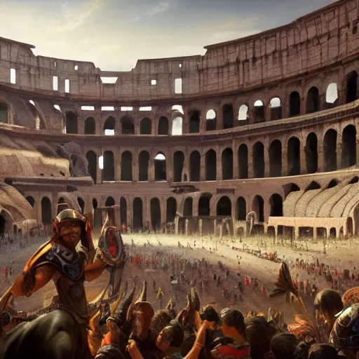 Image similar to ground view of a colosseum arena, profile picture, organic painting, sunny day, matte painting, bold shapes, hard edges, street art, trending on artstation, by huang guangjian, gil elvgren, ruan jia, randy vargas, greg rutkowski