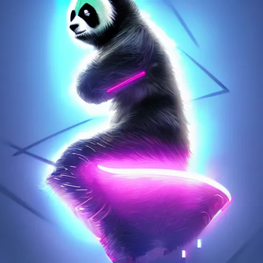 Image similar to cyberpunk panda, neon, stylized, artgerm, artstation, hd, cgsociety, cgi, realistic, dramatic, cinematic, artistic, trending, detailed