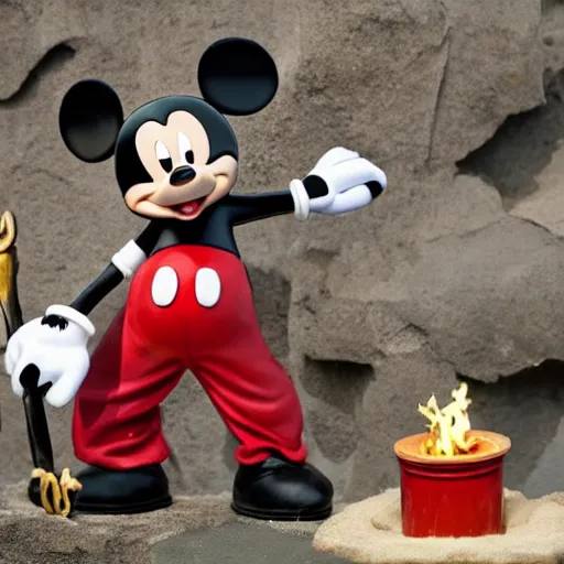 Prompt: mickey mouse being given a viking funeral