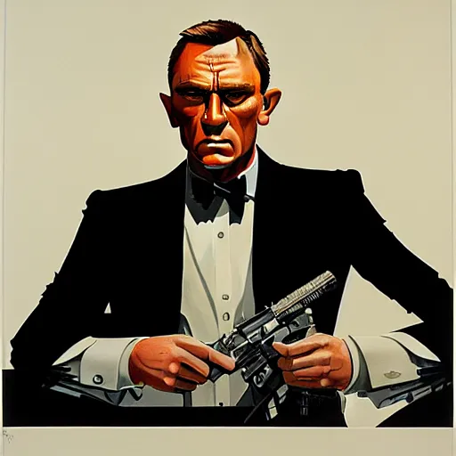 Image similar to portrait soft light, by frank mccarthy and killian eng, inspired by james bond, screen print and airbrush, fine, highly sharp detail