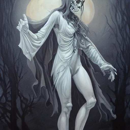 Prompt: a painting of a spooky 👻, an ultrafine detailed painting, by mark brooks, centered full body, featured on deviantart, fantasy art, detailed painting, deviantart, anime
