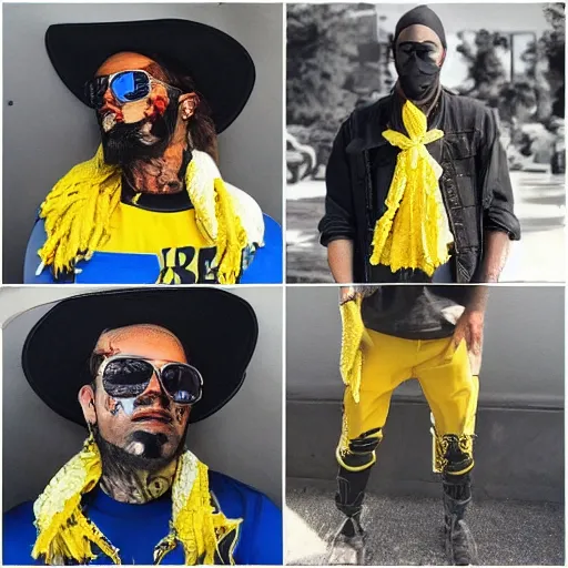 Prompt: make like this but with yellow bandana https : / / i 0. wp. com / www. nftgators. com / wp - content / uploads / 2 0 2 2 / 0 4 / boredape. png? resize = 1 0 2 4 % 2 c 7 1 8 & ssl = 1