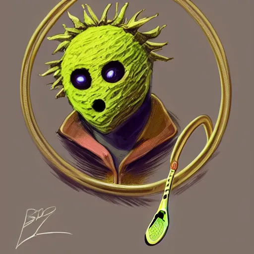 Prompt: a tennis ball monster with a tennis racquet, bust shot, angel cherub, gold necklace chain, balaclava, face covered, smooth, intricate, elegant, power aura, digital painting, artstation, concept art, sharp focus, illustration, art by basil gogos - h 6 4 0